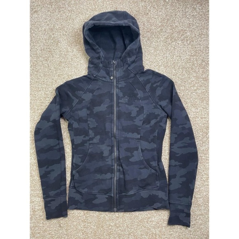Lululemon Scuba Hoodie Jacket Women's 8 Light Cotton Fleece Black Camouflage